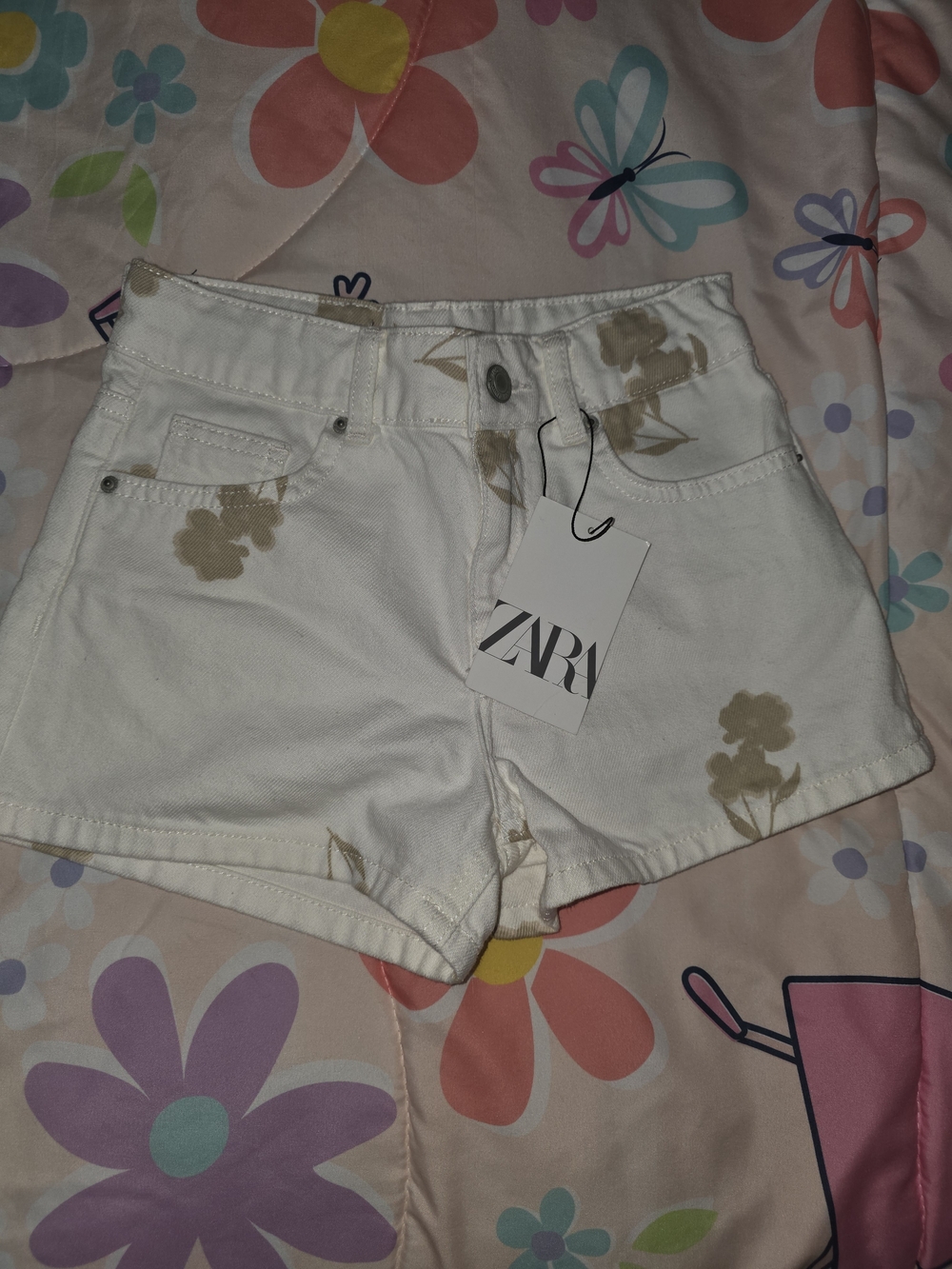 ZARA White Floral Print Girl's Shorts